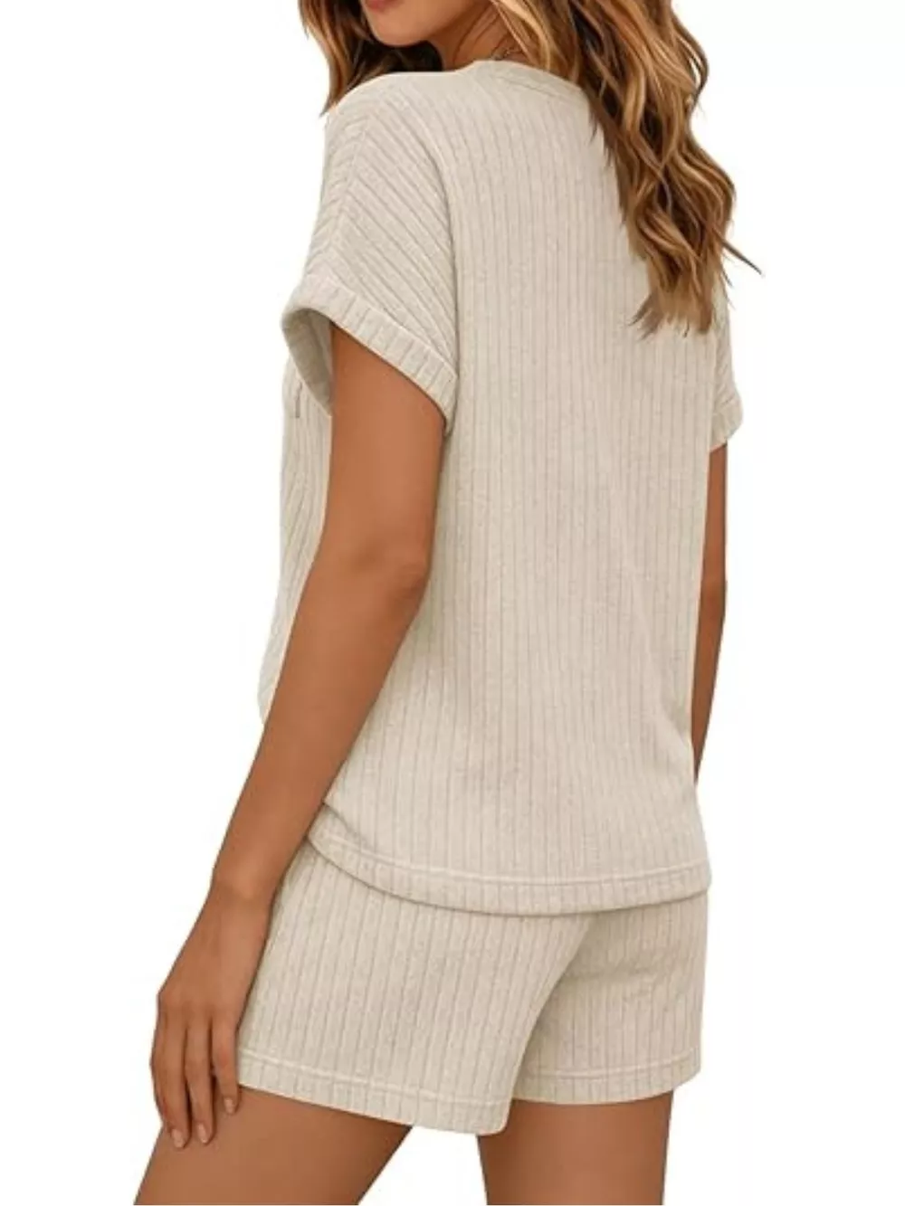 Casual Ribbed Knit Tee and Shorts Set, image 8