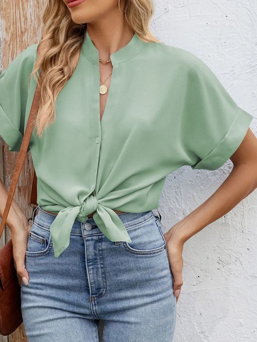 Notched Short Sleeve Blouse, image 27