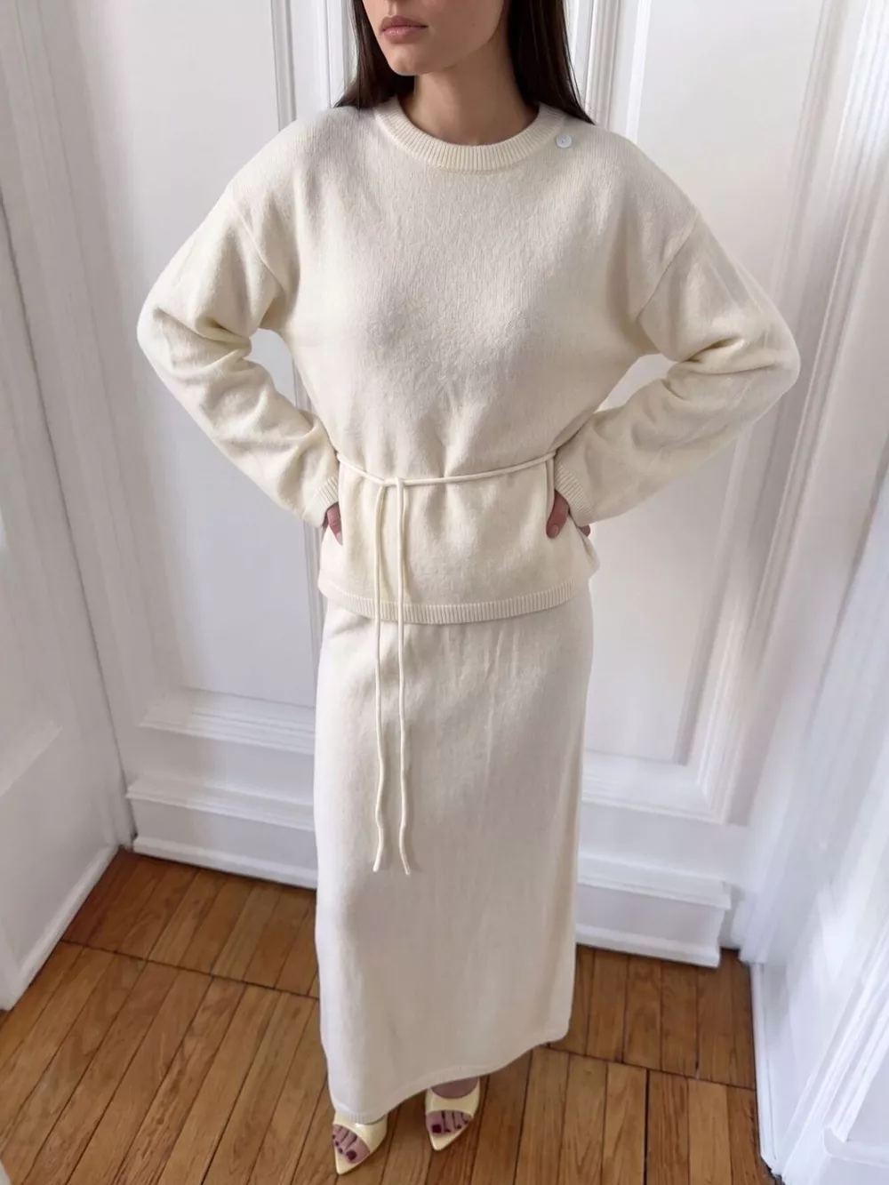 Waist-Tie Detail Sweater and Maxi Skirt Set