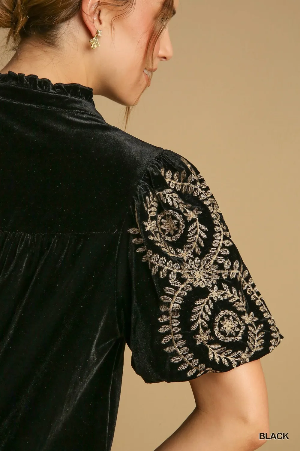 Full Size Velvet Embroidered Sleeve Blouse Plus Size, image 4