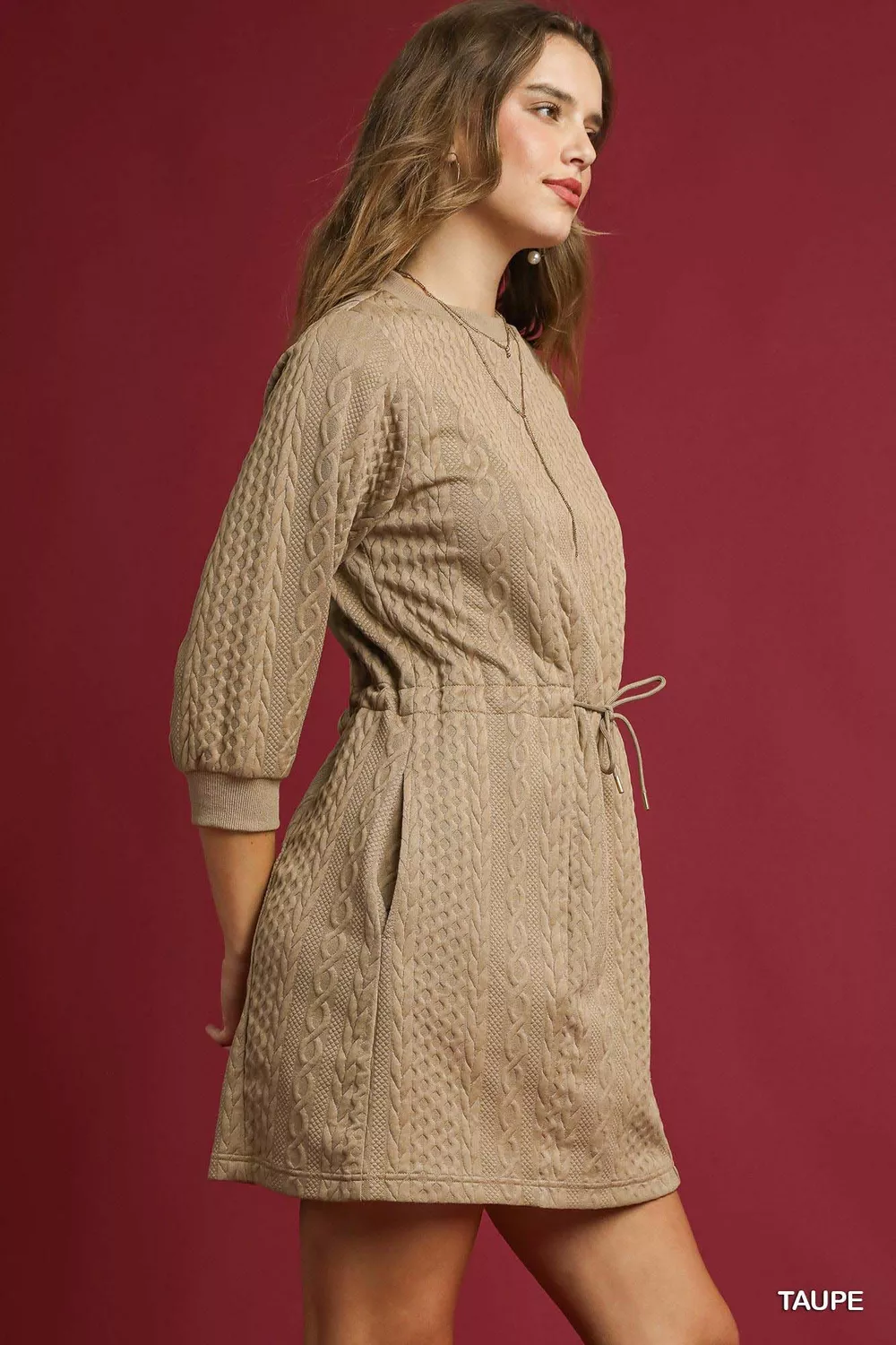 Drawstring Cable Knit Mini Dress with Pockets, image 5