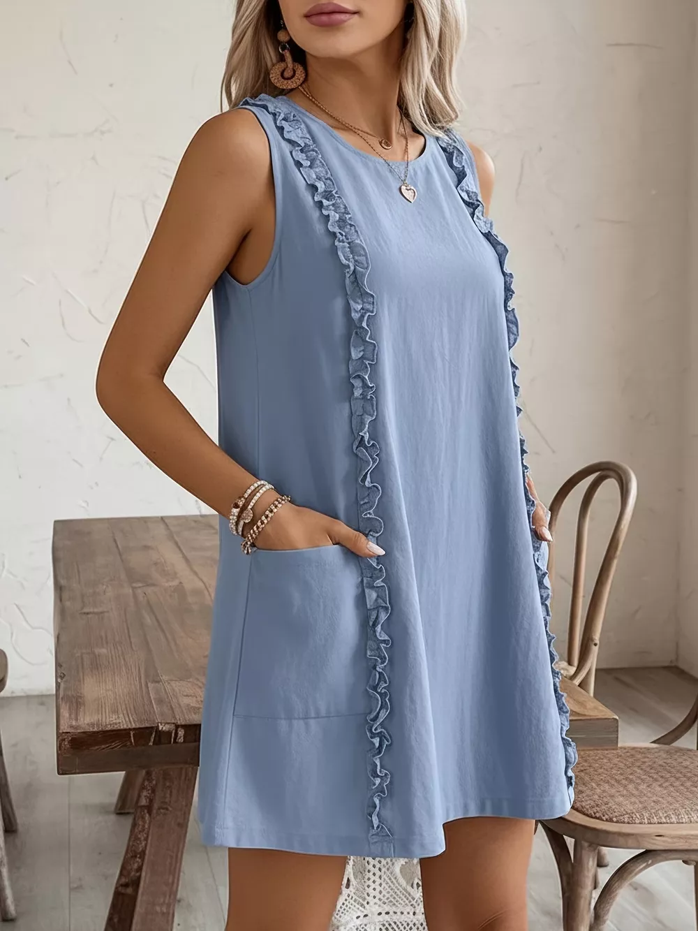 Frill Sleeveless Round Neck Dress, image 12