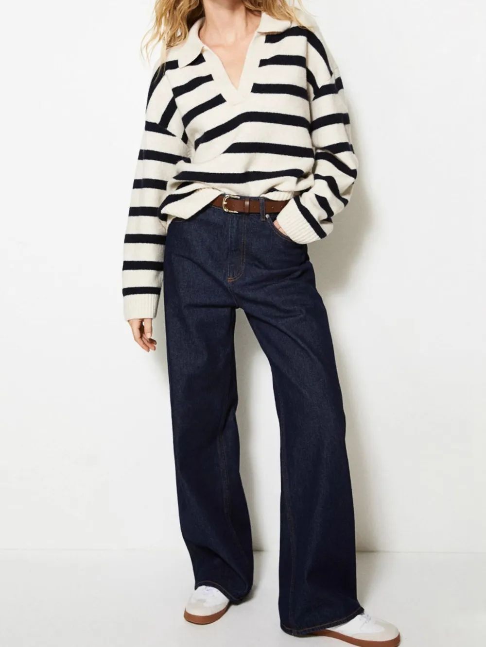 Striped Johnny Collar Long Sleeve Sweater, image 3