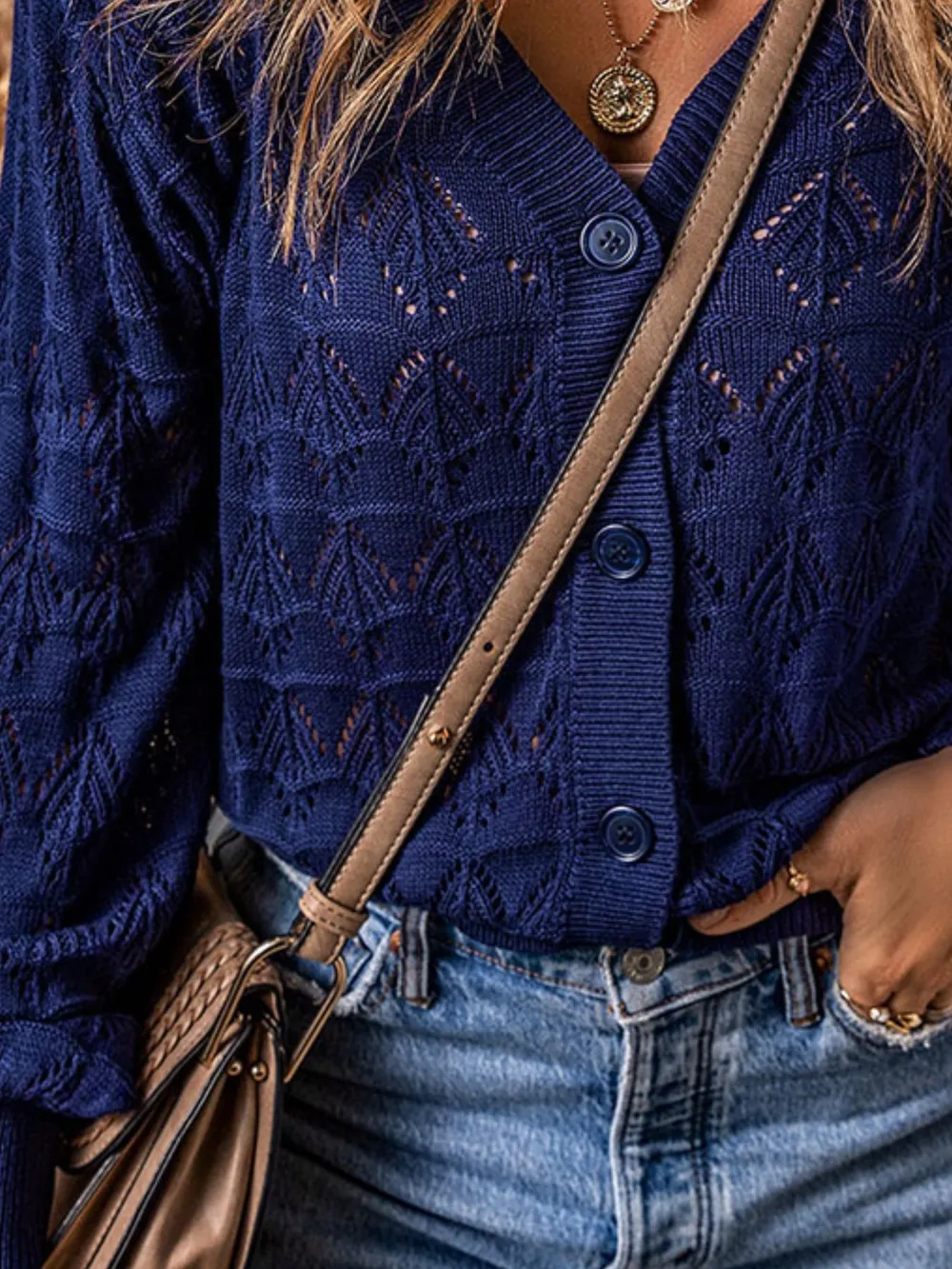 Openwork Button Up Cardigan, image 4
