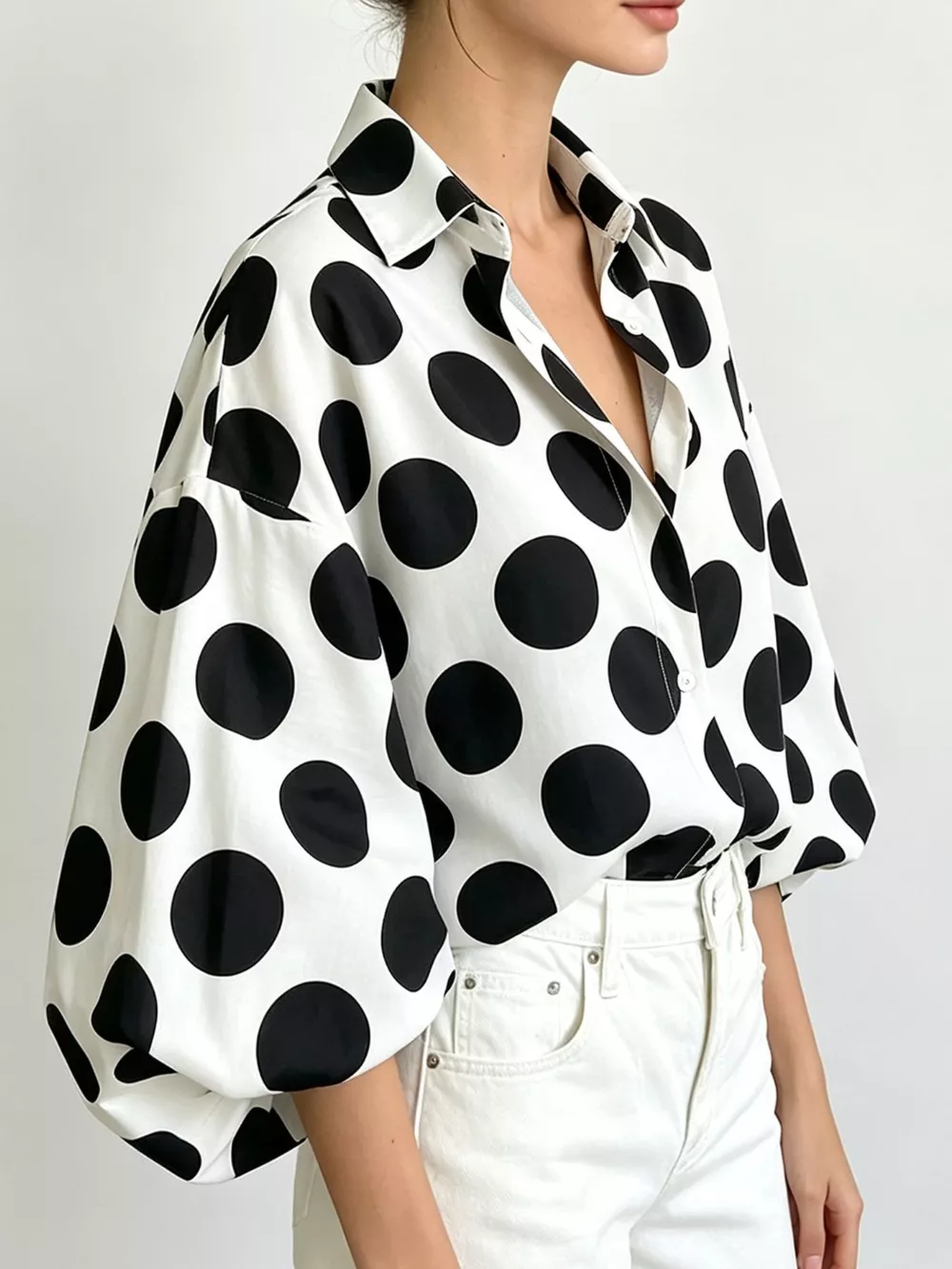 Polka Dot Puff Sleeve Shirt, image 4