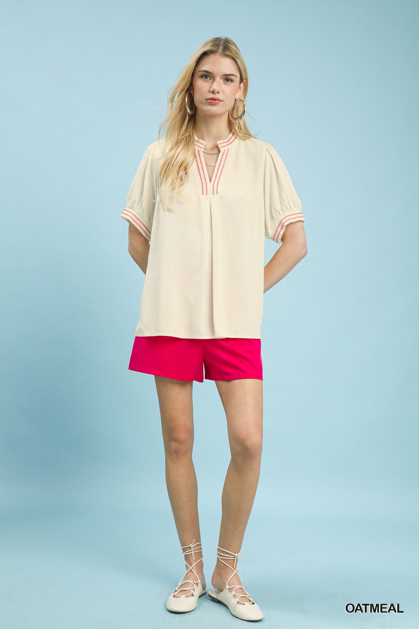 Embroidery Linen Puff Sleeve Blouse, image 5