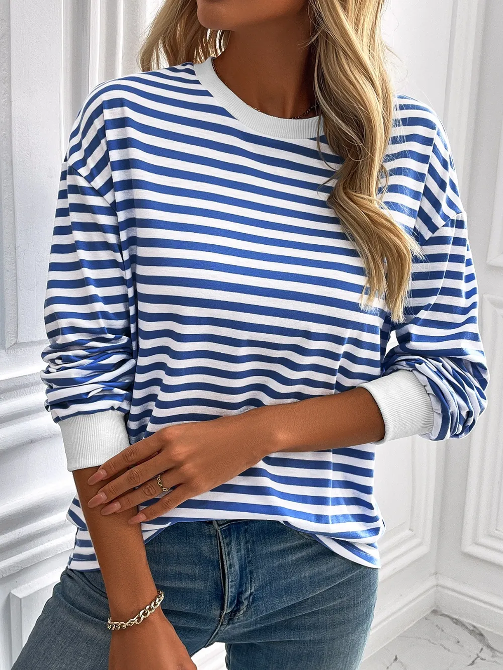 Striped Round Neck Long Sleeve Sweatshirt, image 21