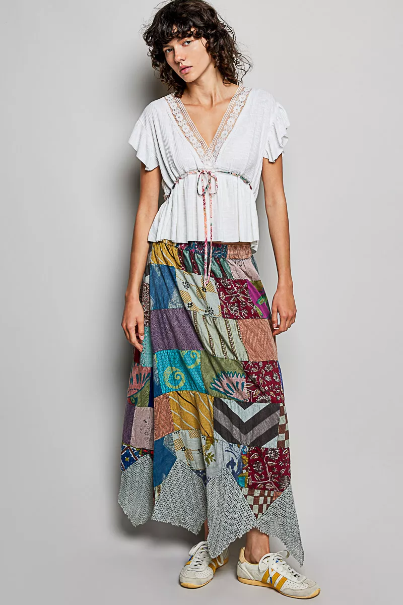 Tied Ruffled V-Neck Short Sleeve Blouse with Lace Detail, image 6
