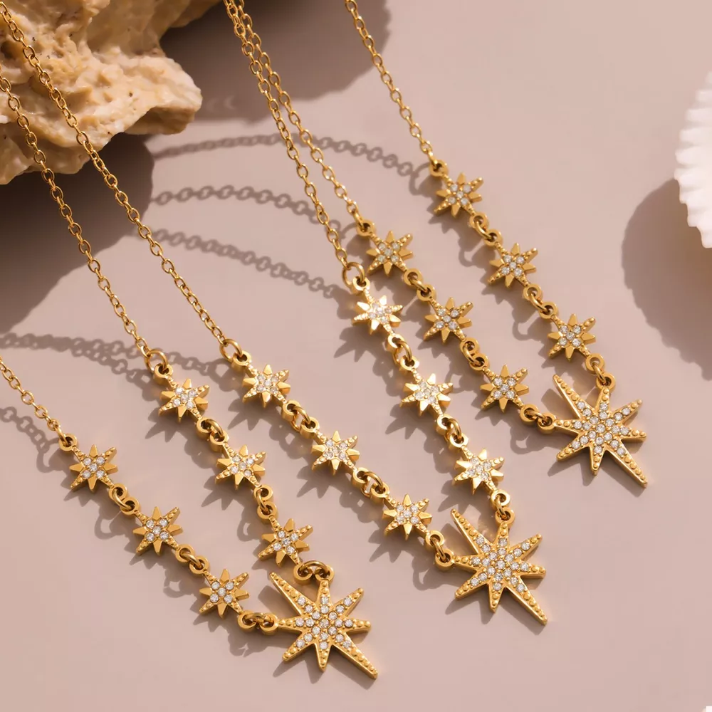 18K Gold-Plated Stainless Steel Zircon Star Moon Necklace, image 8