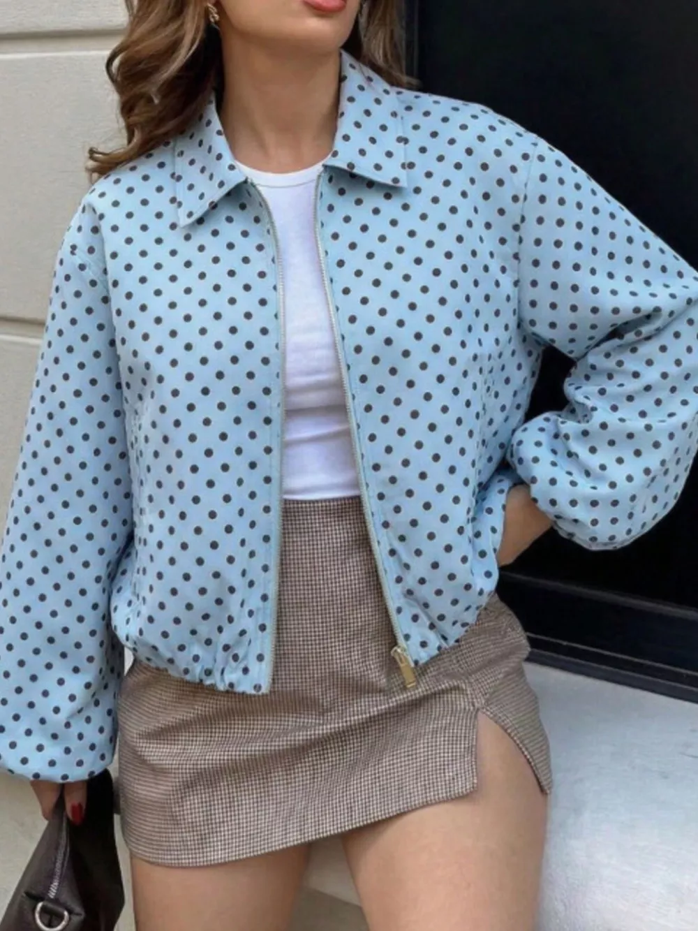 Polka Dot Casual Zip-Up Jacket, image 5