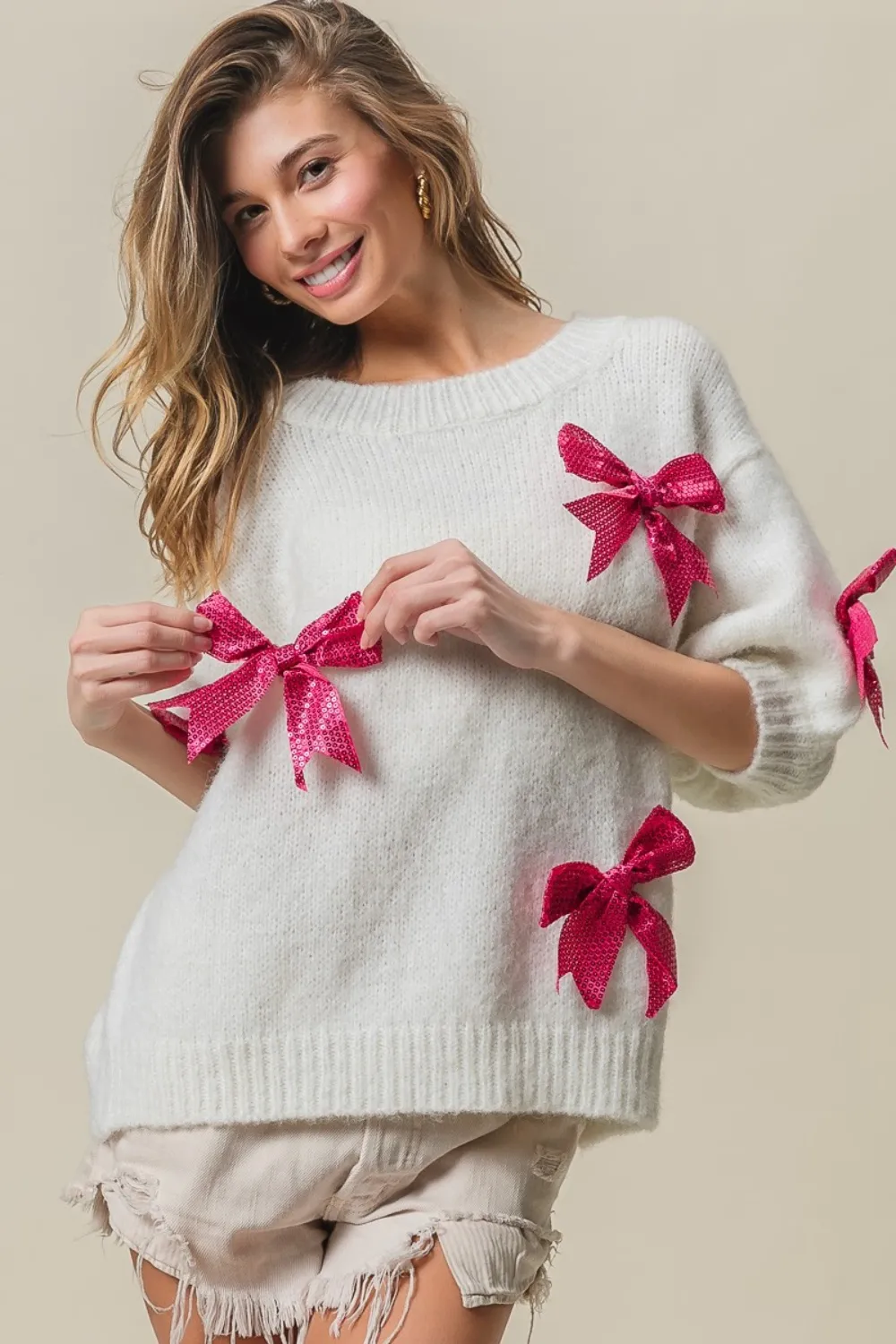 Sequin Bow Puff Sleeve Sweater, image 4