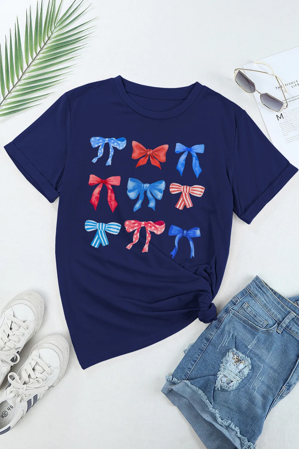 Bow Graphic Round Neck Short Sleeve T-Shirt, image 3