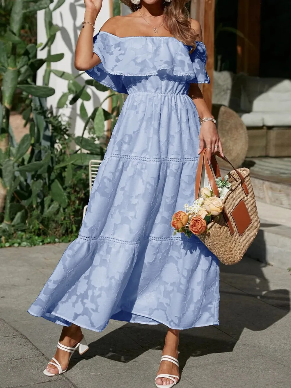 Ruched Off Shoulder Short Sleeve Midi Dress, image 12