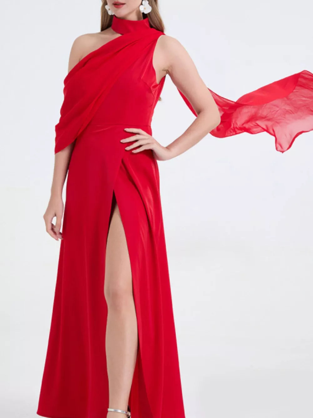 Asymmetrical Neck High Slit Maxi Dress, image 7