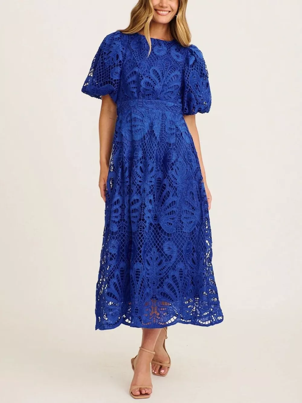 Lace Puff Sleeve Midi Dress, image 2