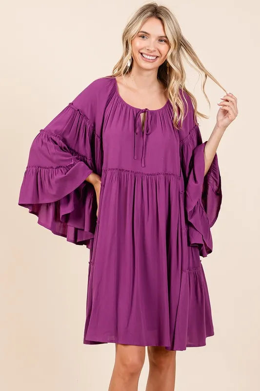 Frill Tie Neck Bell Sleeve Dress, image 6