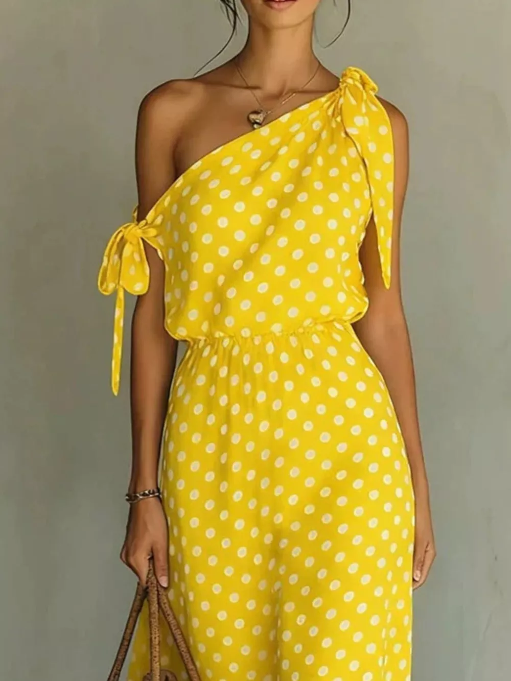 Full Size Polka Dot One-Shoulder Maxi Dress with Tie Details Plus Size, image 10