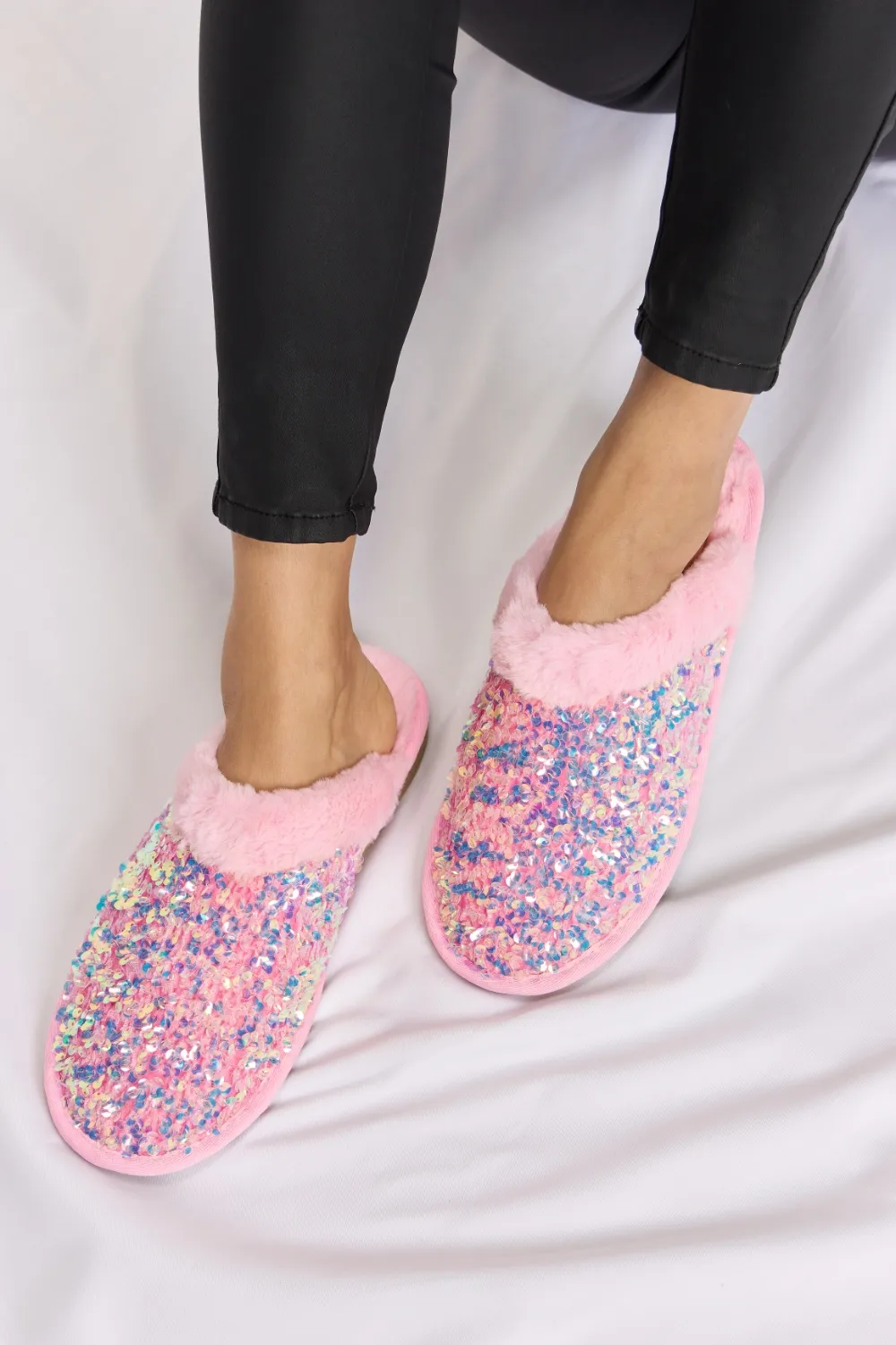 Sequin Plush Round Toe Slippers, image 5