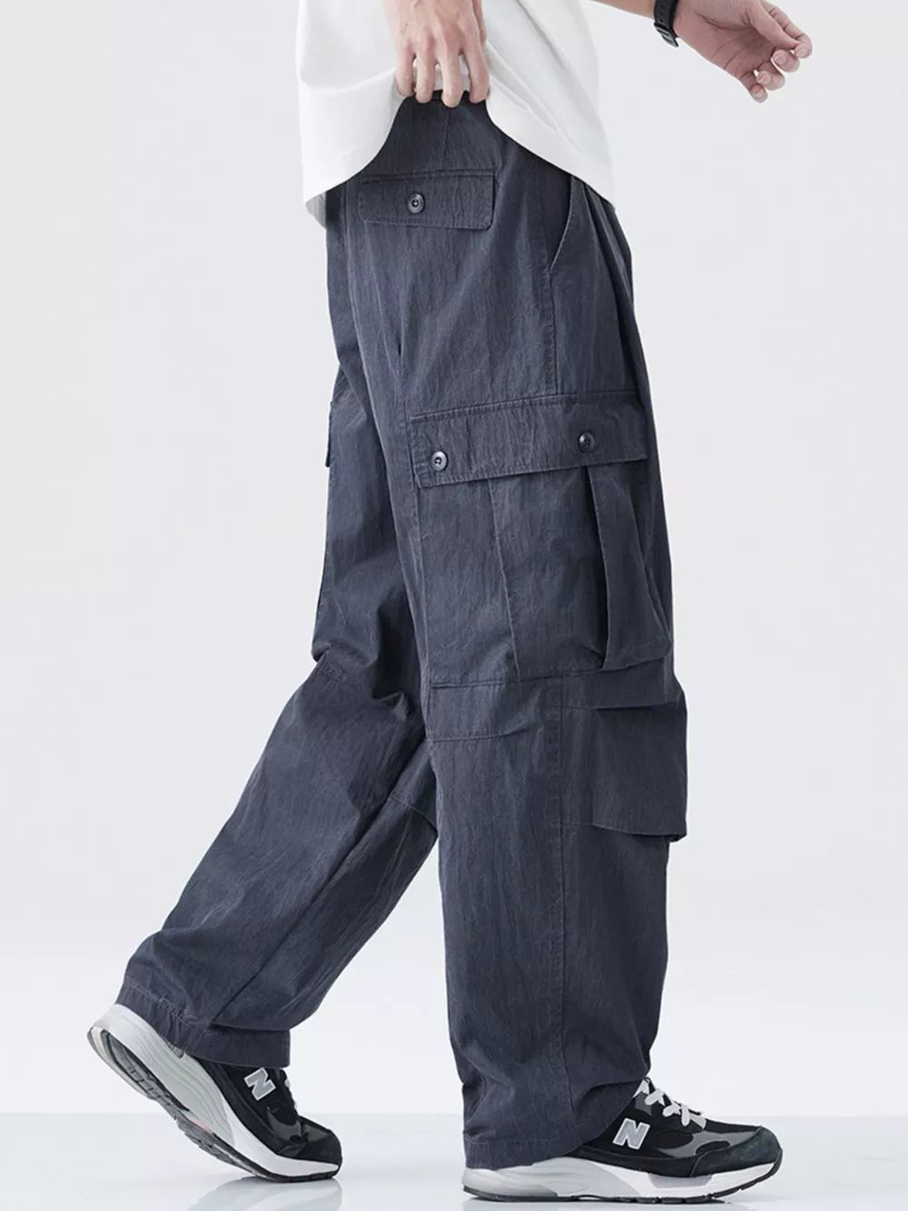 Men's Drawstring Wide Leg Cargo Pants, image 4