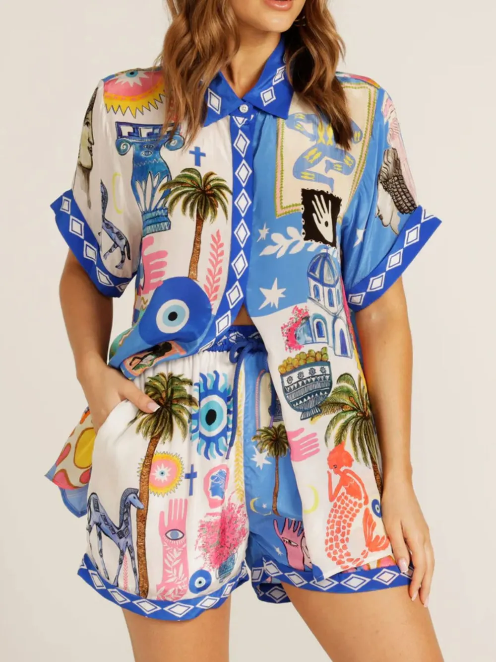 Button Up Half Sleeve Top and Shorts Set