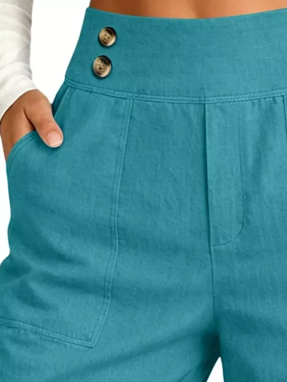 Full Size High-Waisted Button-Detail Cropped Pants Plus Size, image 16