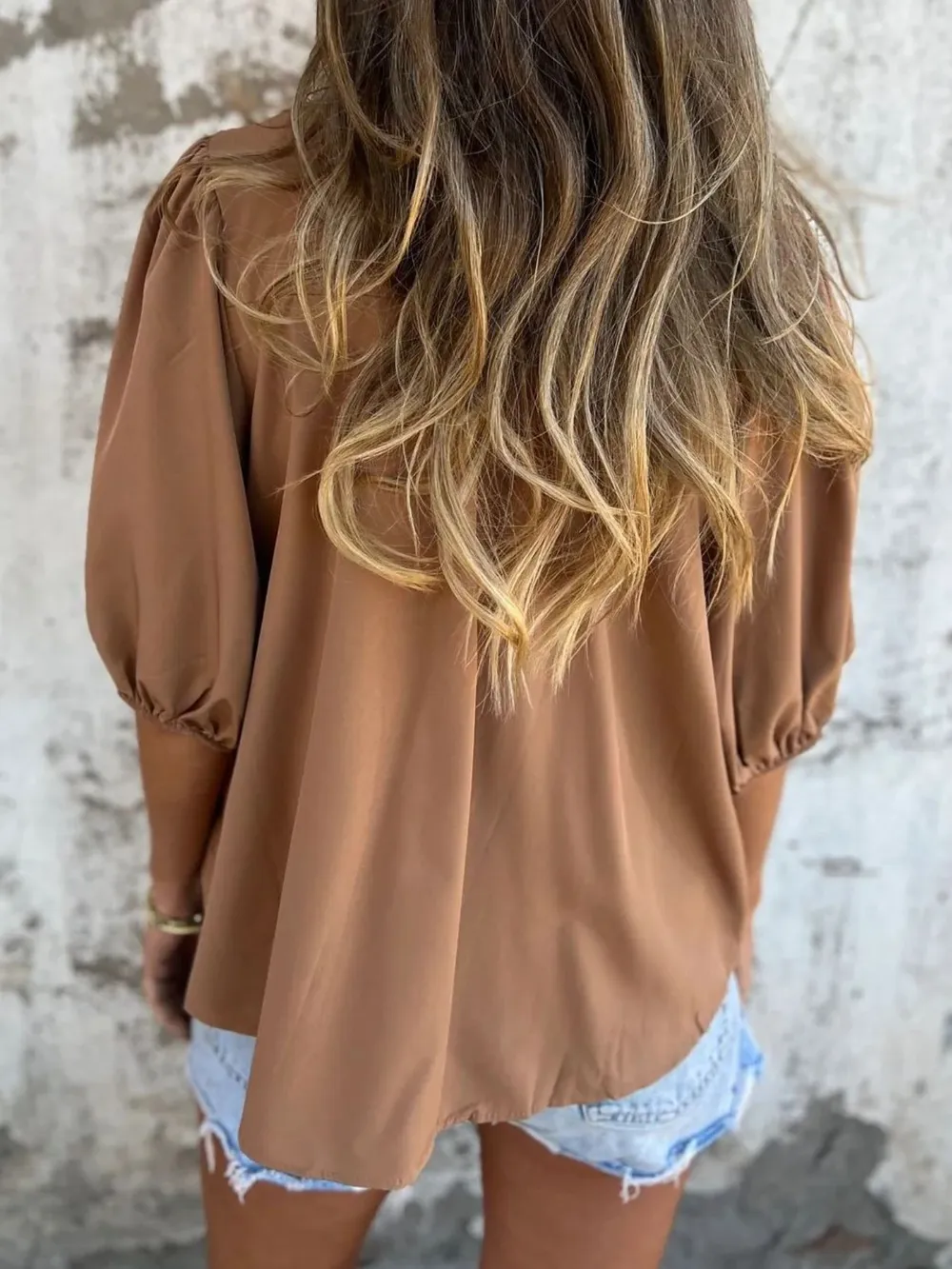 Full Size Smocked Puff Sleeve Blouse Plus Size, image 8