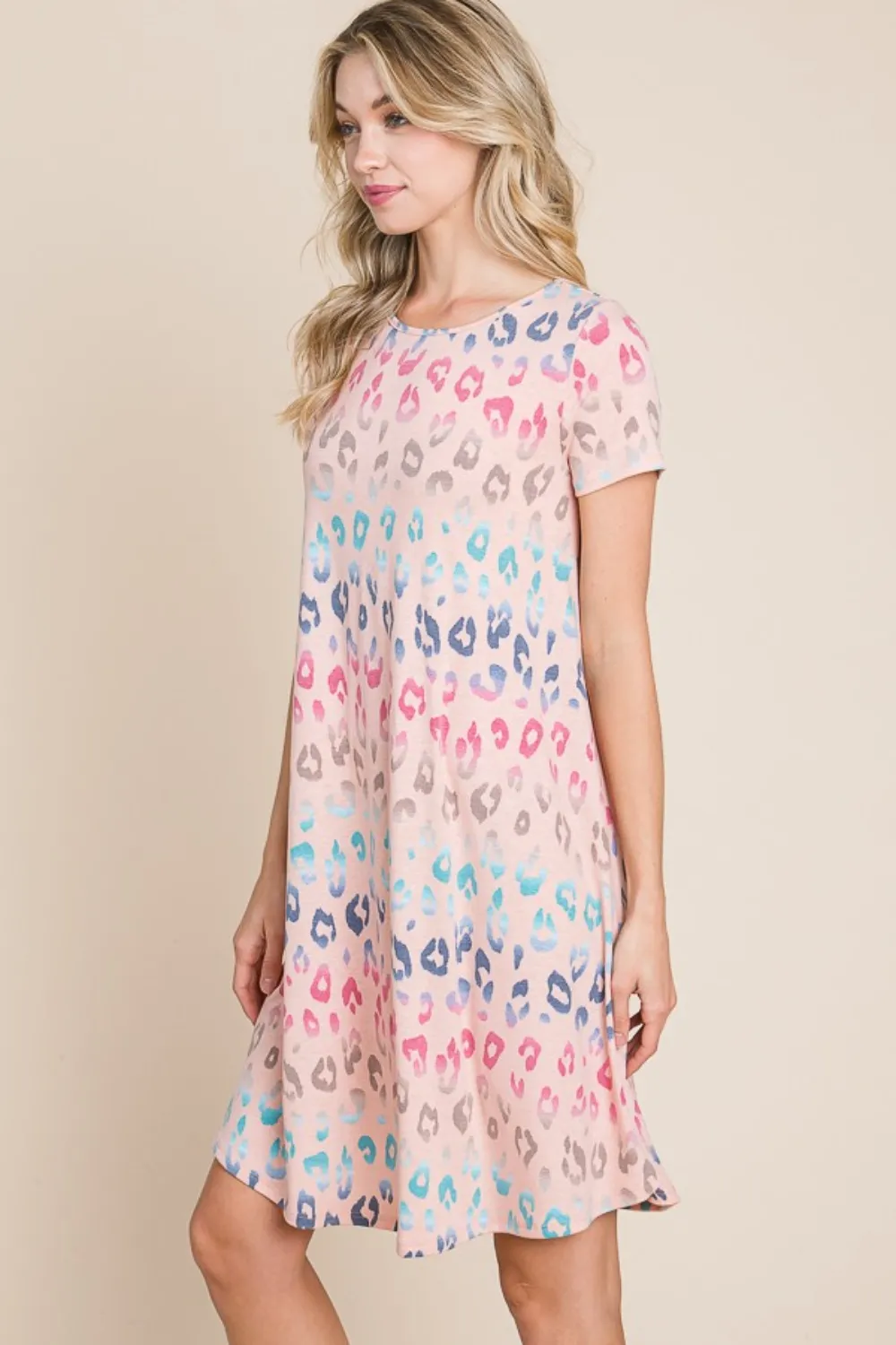 Leopard Round Neck Short Sleeve Dress, image 3
