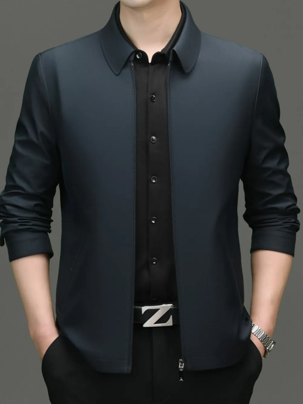 Men's Plus Size Zip Up Long Sleeve Jacket, image 4