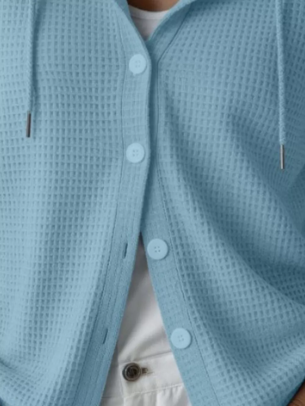 Waffle Knit Button-Down Hooded Cardigan, image 2