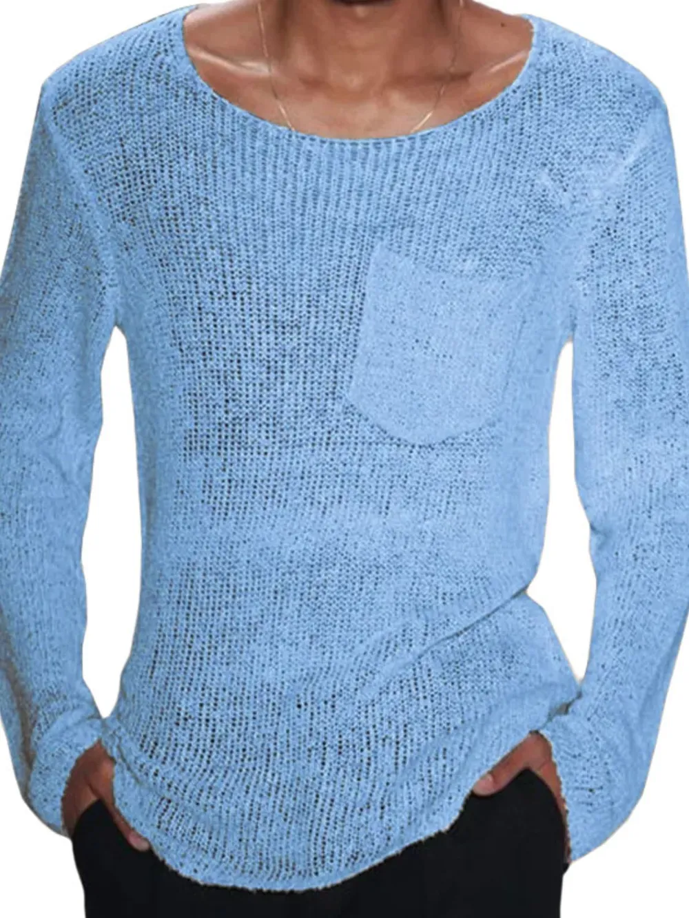 Men's Plus Size Round Neck Long Sleeve Knit T-Shirt, image 6