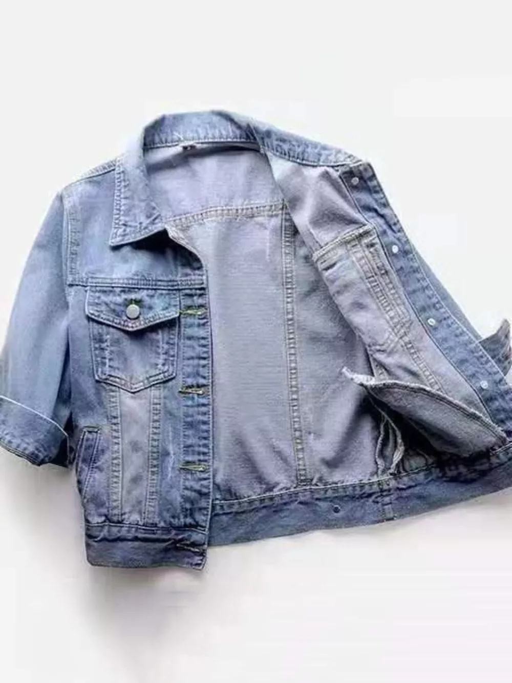 Full Size Distressed Mid-Sleeve Denim Jacket Plus Size, image 8