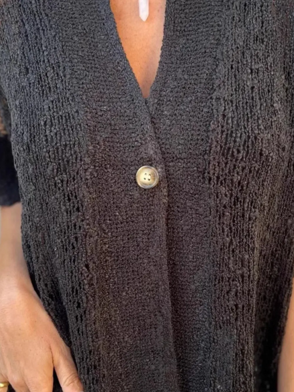 Full Size One Button Openwork Cardigan Plus Size, image 18