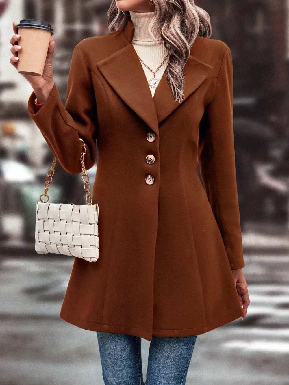 Collared Neck Long Sleeve Longline Coat, image 5