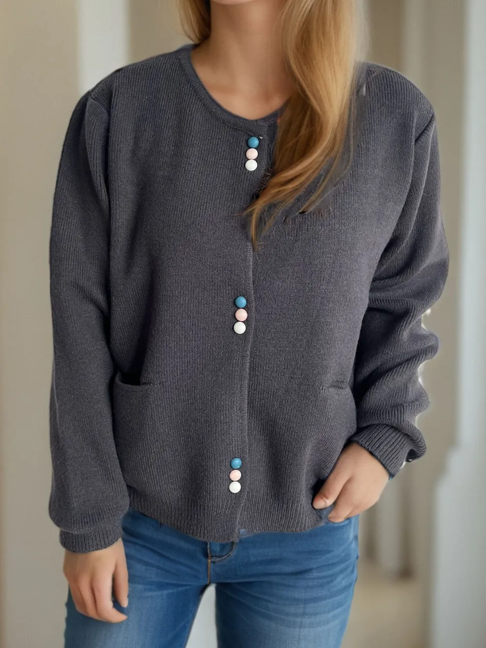 Button Down Long Sleeve Cardigan with Pockets, image 8