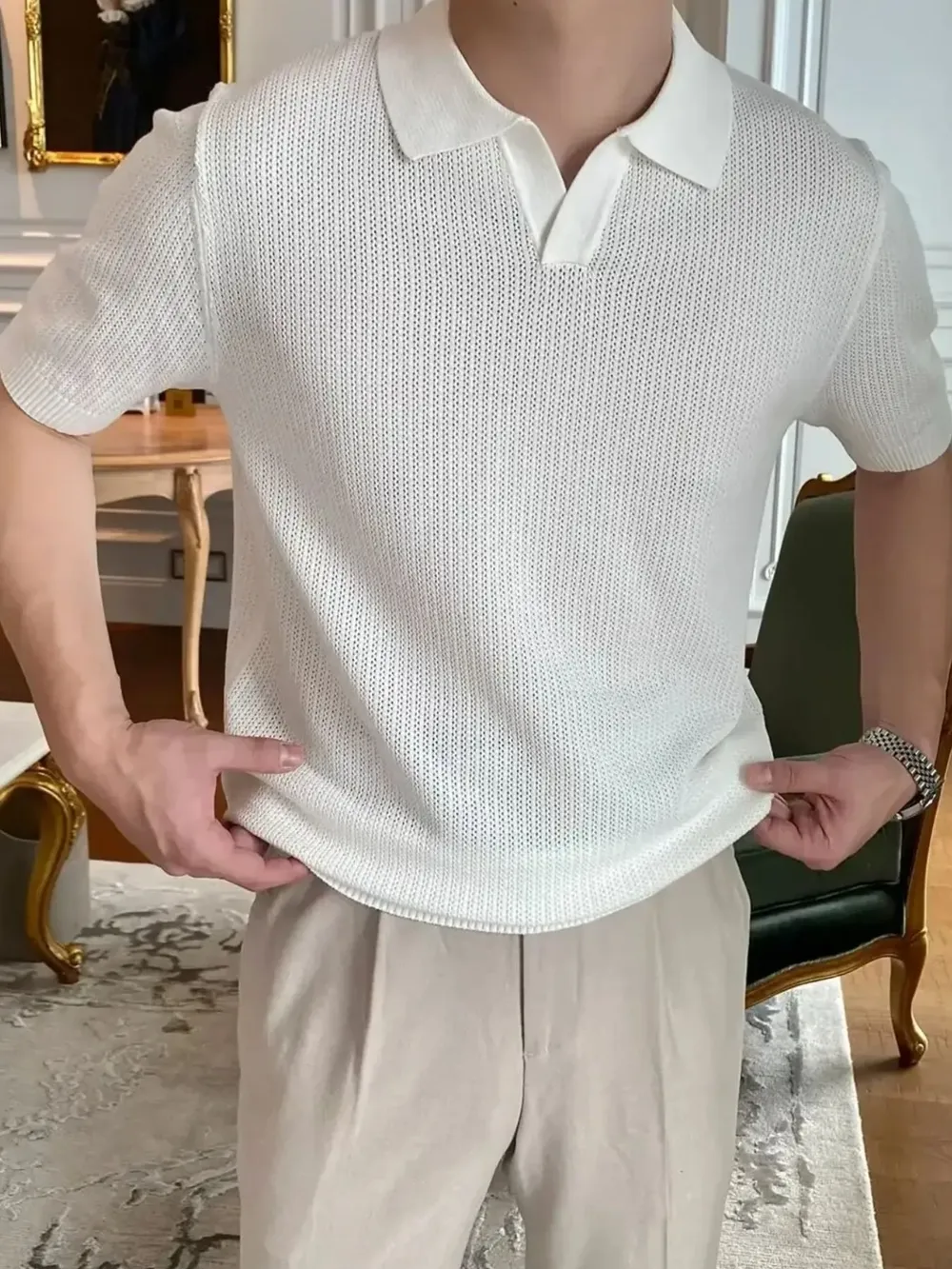 Men's Plus Size Textured Short Sleeve Polo, image 7