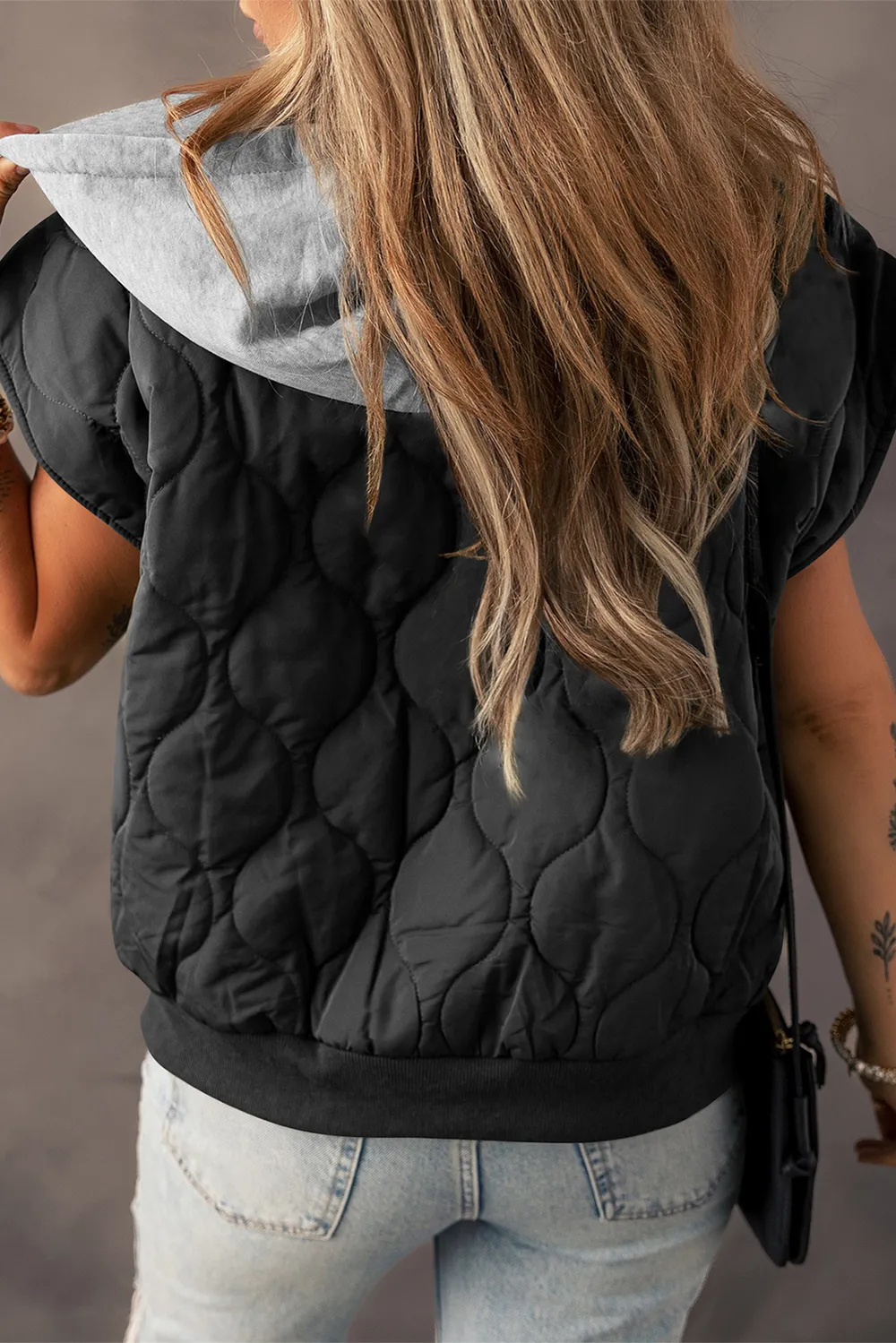 Drawstring Zip Up Hooded Vest Coat, image 10