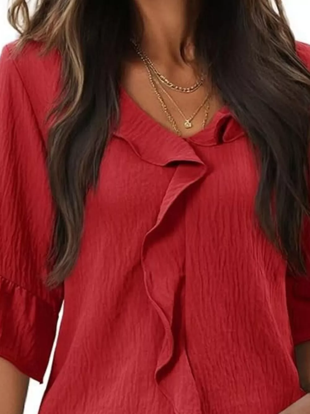 Ruffled V-Neck Bell Sleeve Blouse, image 5