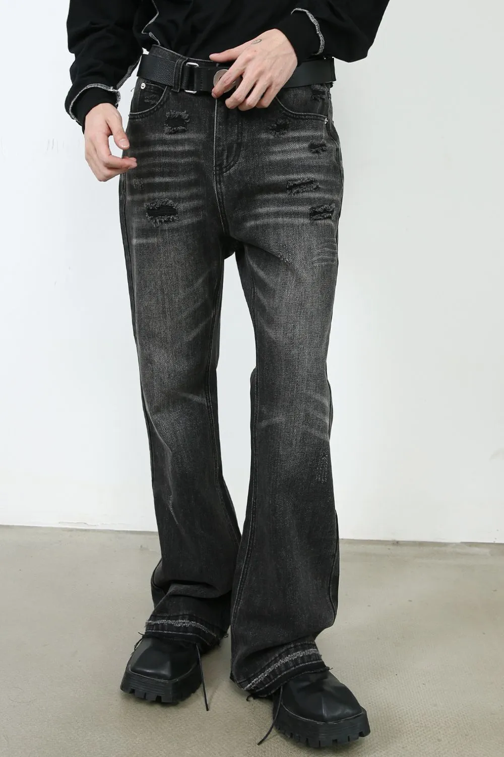 Men's Frayed Hem Bootcut Jeans, image 4