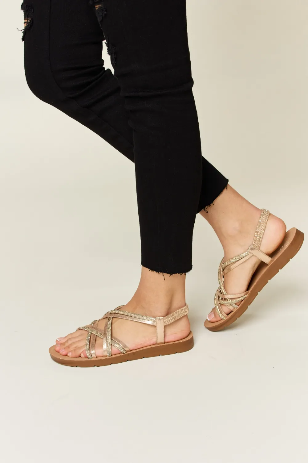 Rhinestone Crisscross Flat Sandals, image 6