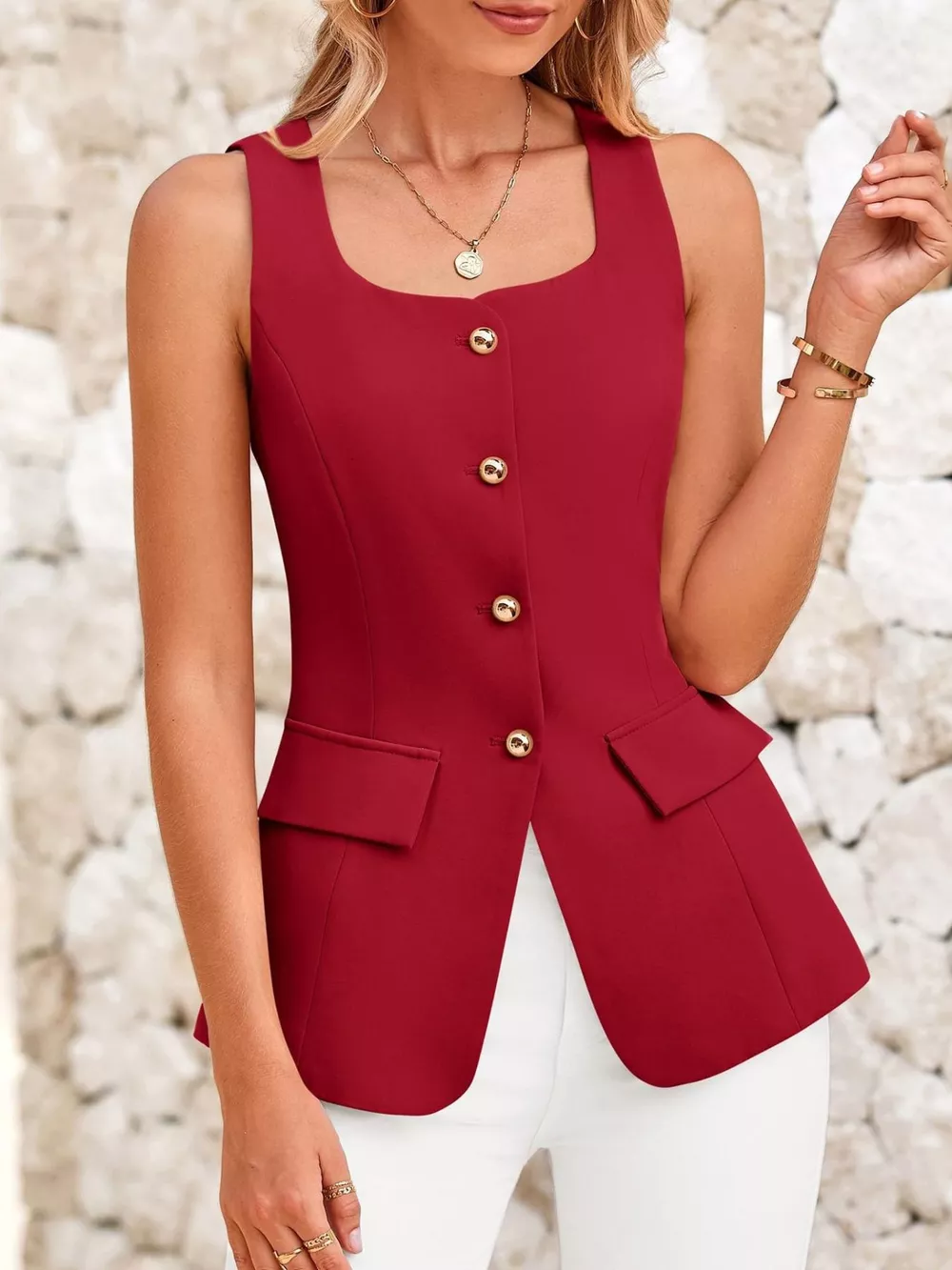 Square Neck Button-Up Vest, image 28