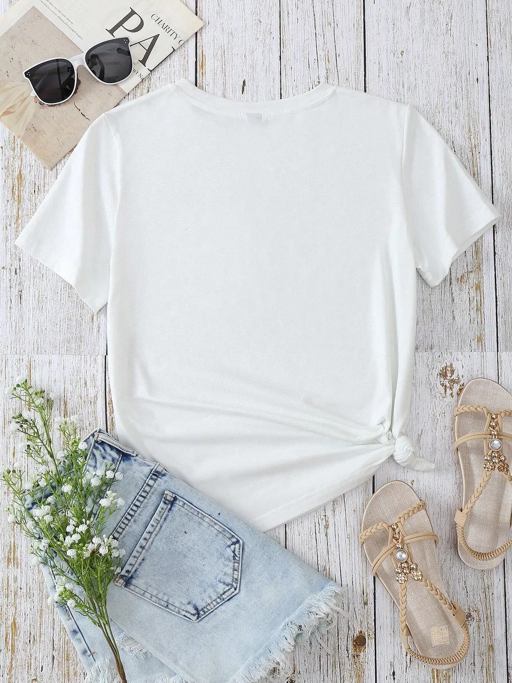 Heart Round Neck Short Sleeve T-Shirt, image 4