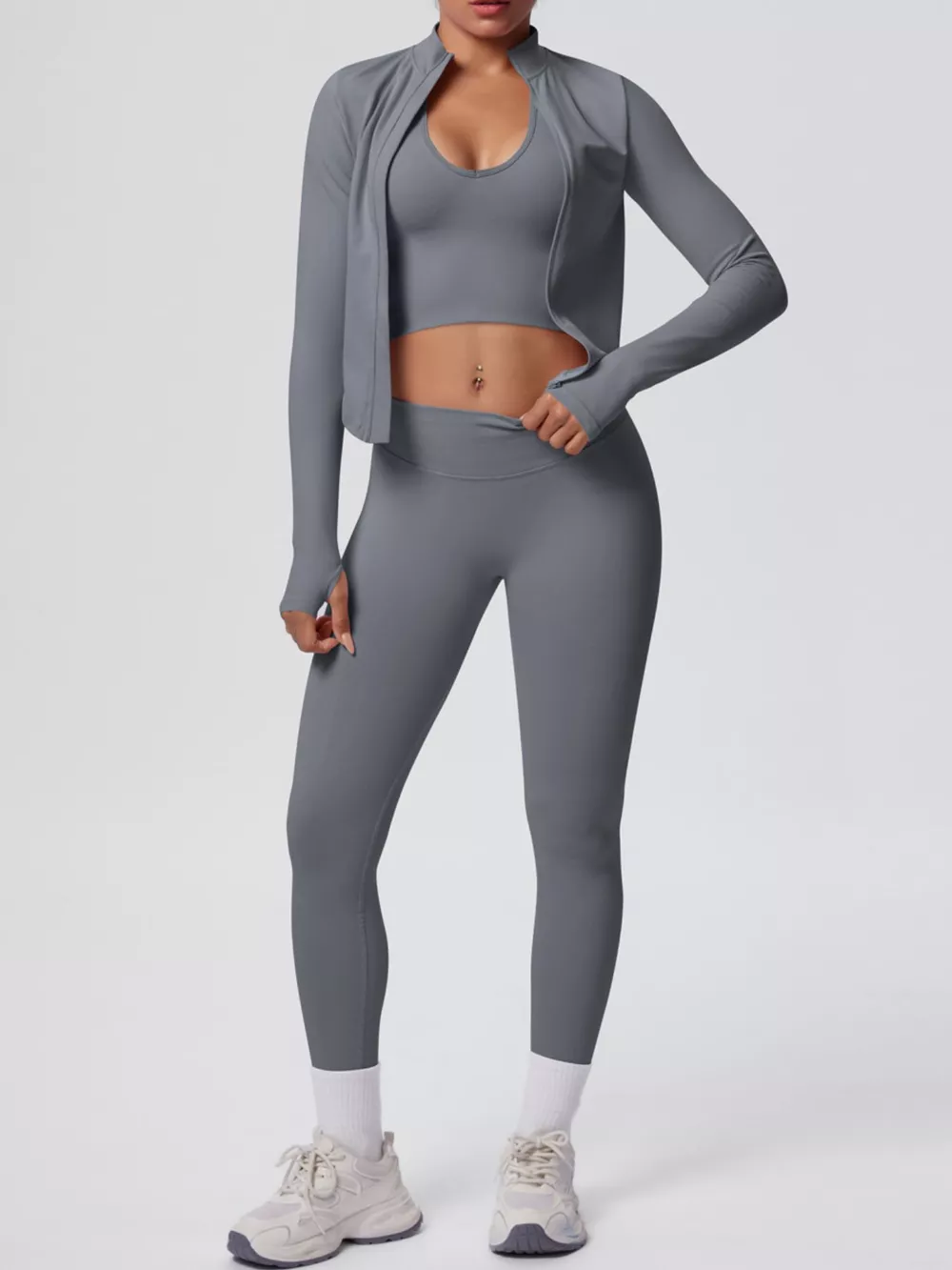 Tank & Zip-Up Jacket and Leggings Three-Piece Active Set, image 2