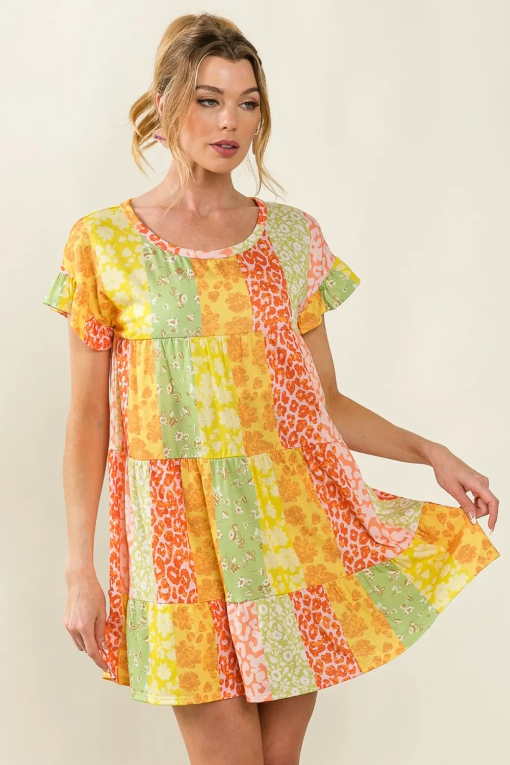 Leopard Short Sleeve Tiered Dress, image 4