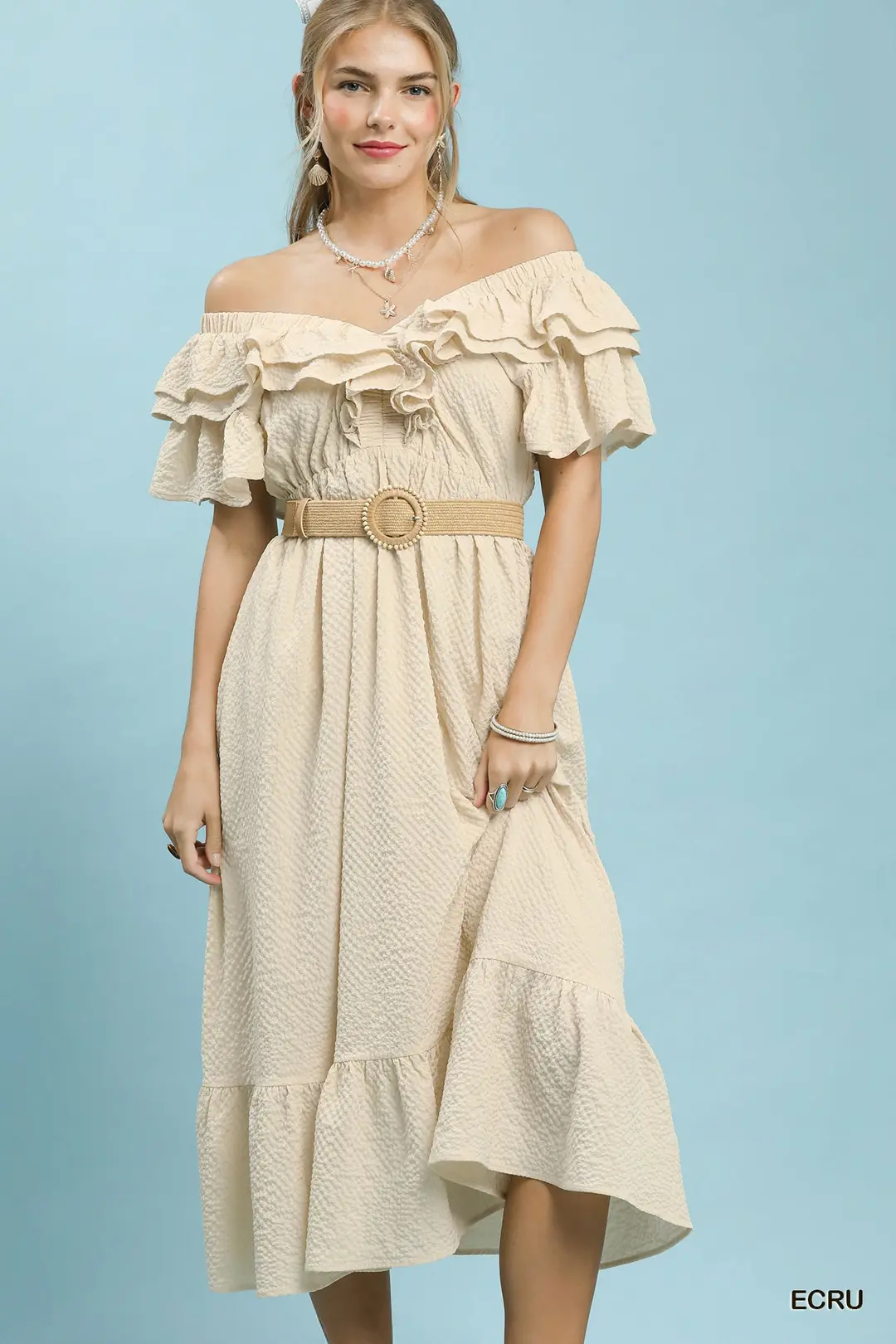 Textured Ruffle Midi Dress, image 2