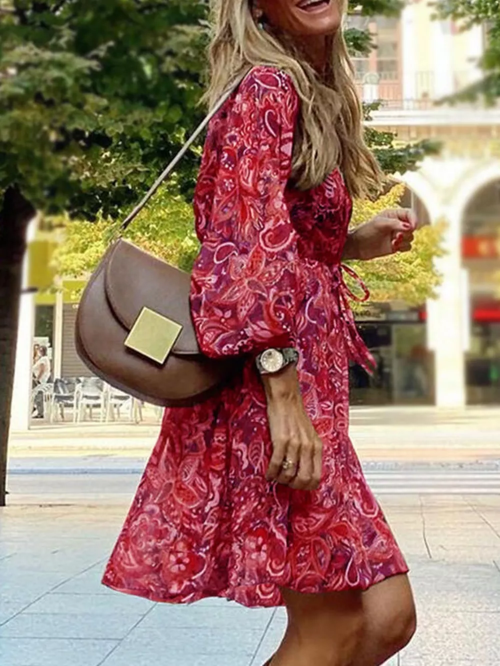 Paisley Print Balloon Sleeve Mini Dress, image 3