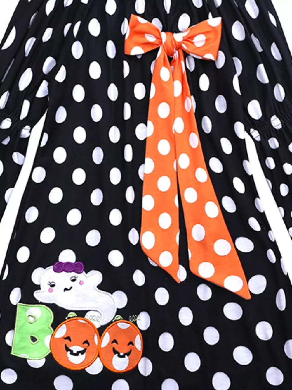 Children's Halloween Ghost Polka Dot Dress with Bow, image 8