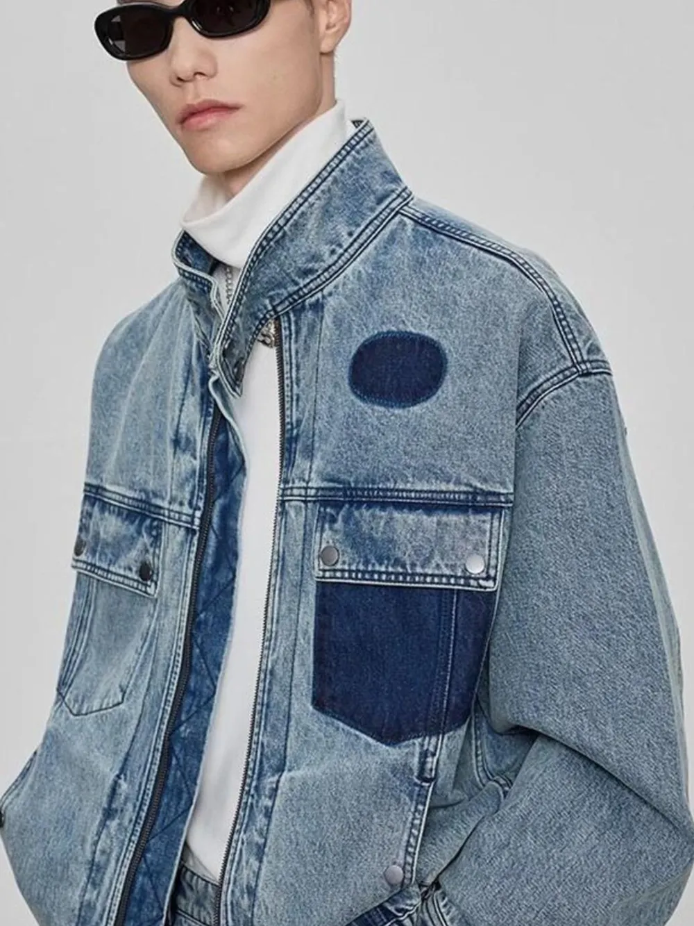 Men's Plus Size Washed Zip Up Denim Jacket, image 4
