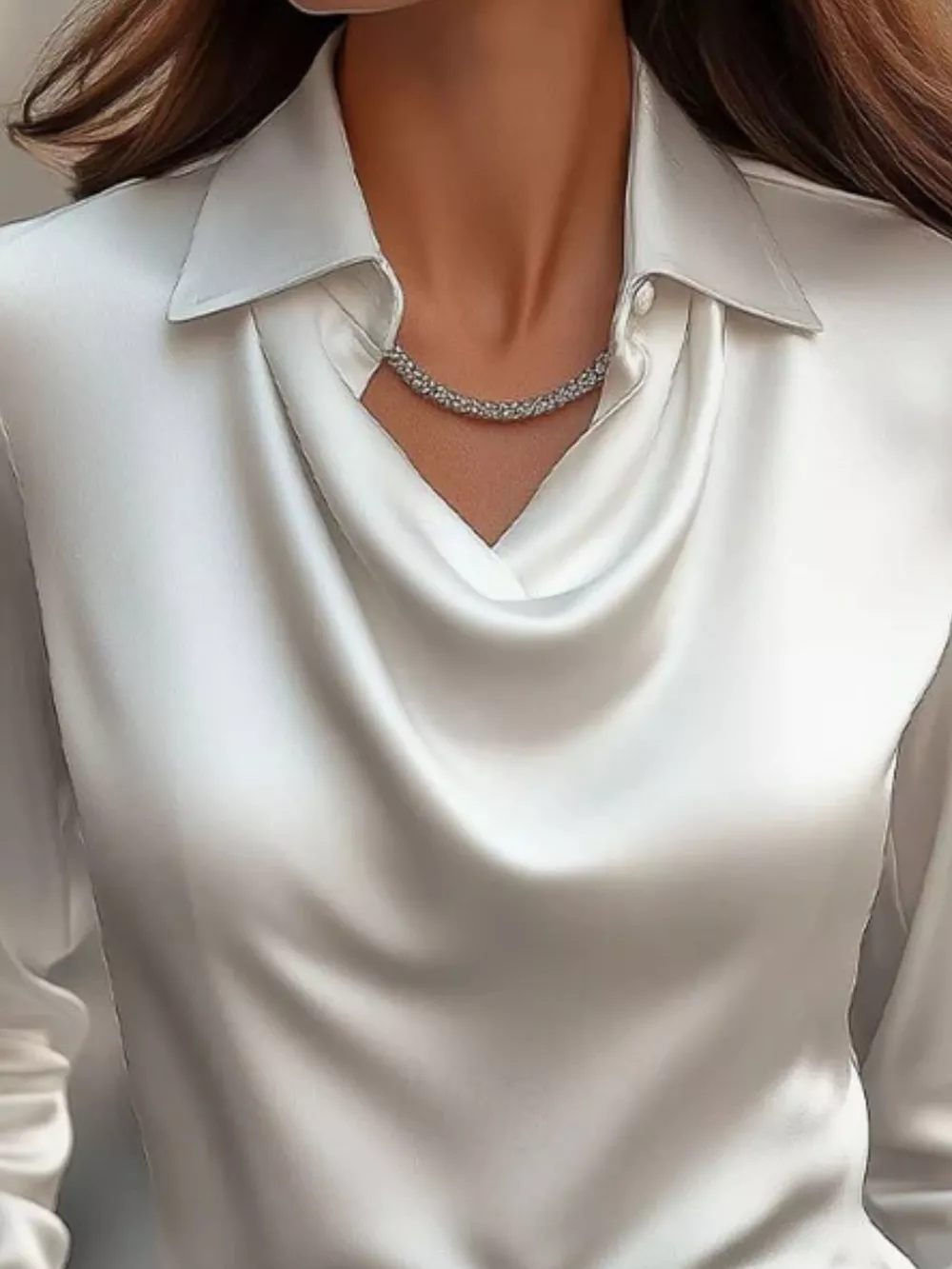 Ruched Long Sleeve Drape Collar Blouse, image 17