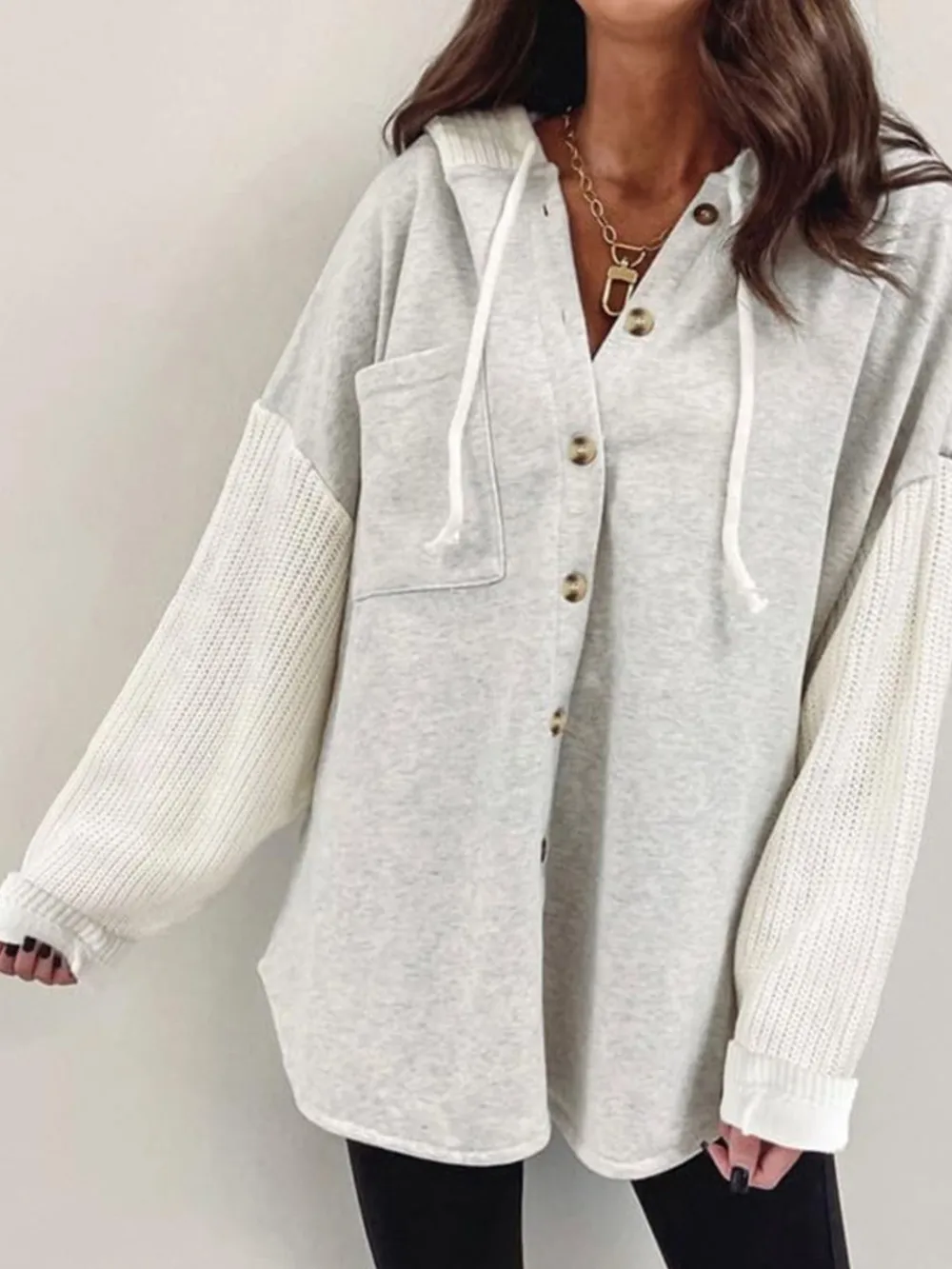 Drawstring Button Front Hoodie, image 16