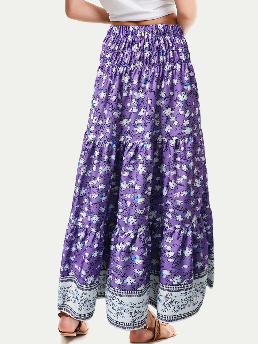 Full Size Tiered Printed Elastic Waist Skirt, image 10